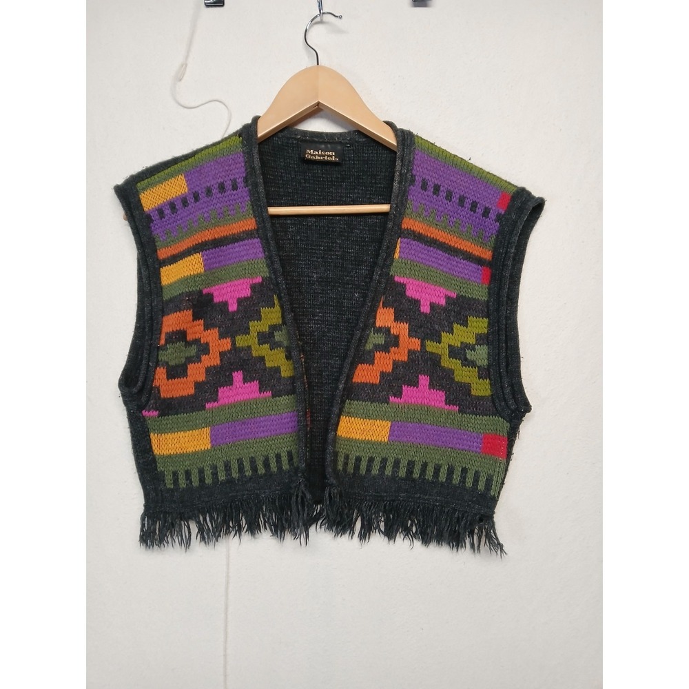 Southwest Aztec Vest Fringe Maison Gabriel Cropped Festival Made In USA